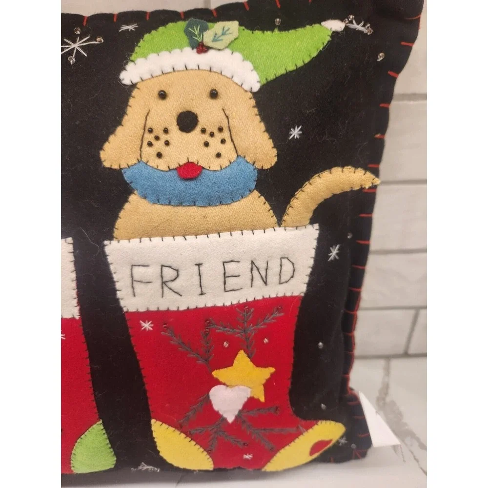 Cat And Dog In Christmas Stockings Best Friends 14x14 Square Throw Decor Pillow‎